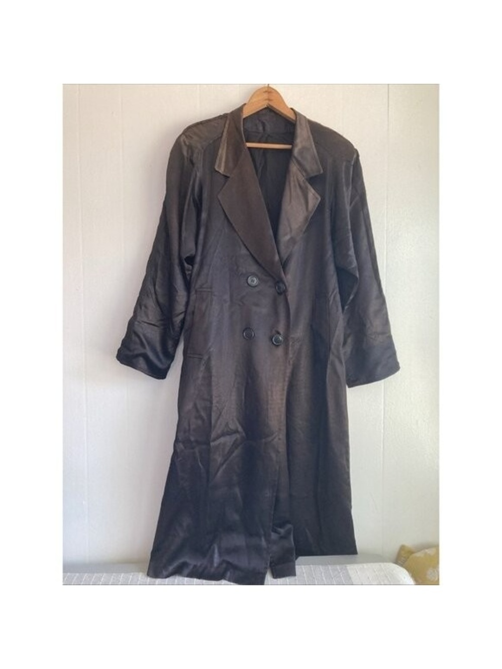 VTG Coat Iridescent Satin Midi Vision Black 70s Whimsigoth Cosplay Fits 42”